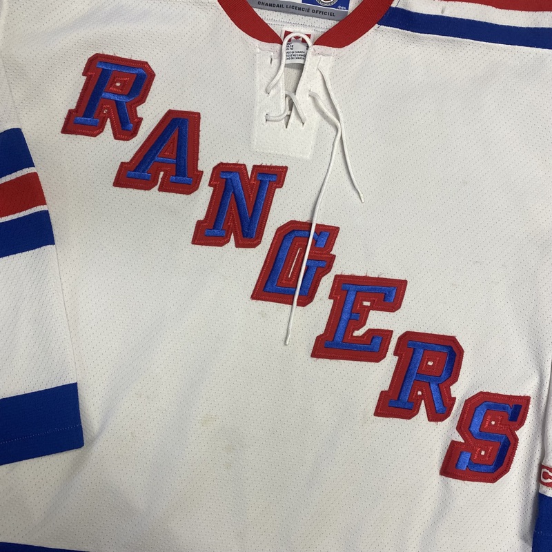 NEW YORK RANGERS VINTAGE 90s WHITE AIR KNIT NHL HOCKEY JERSEY ADULT LARGE