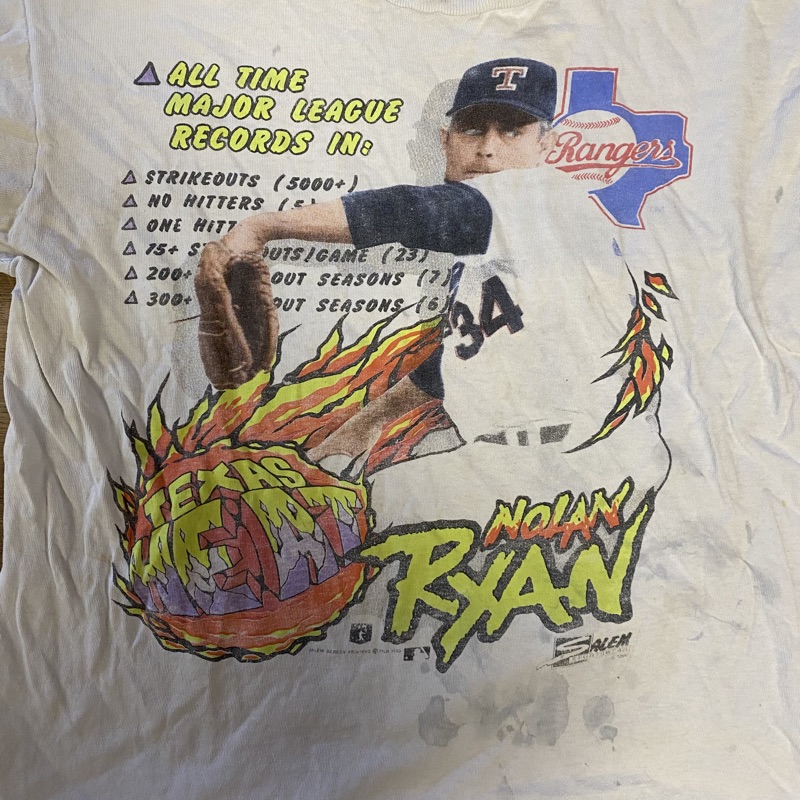 TEXAS RANGERS NOLAN RYAN VINTAGE 1992 SALEM SPORTSWEAR MLB BASEBALL PLAYER  TSHIRT – The Felt Fanatic